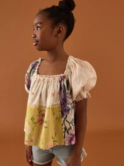 Crème/geel - Patchwork blouse (3-16jr)