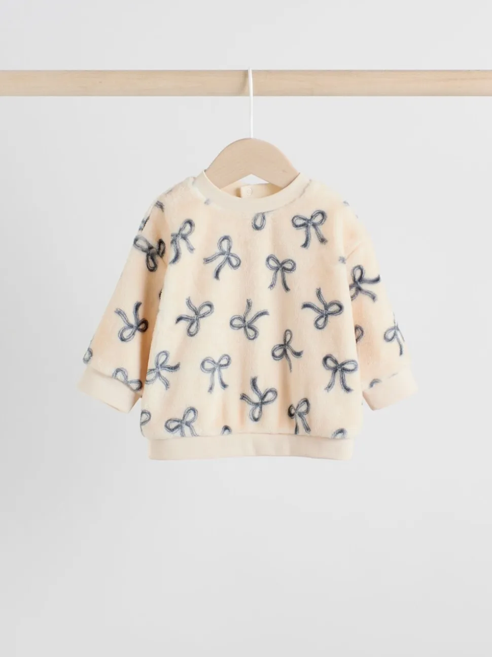 Crème/grijs - Set van zachte velours trui met strikprint en broek (0mnd -2jr)