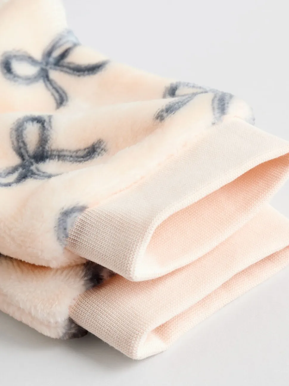 Crème/grijs - Set van zachte velours trui met strikprint en broek (0mnd -2jr)