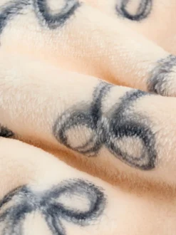 Crème/grijs - Set van zachte velours trui met strikprint en broek (0mnd -2jr)