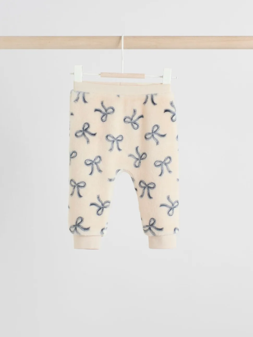 Crème/grijs - Set van zachte velours trui met strikprint en broek (0mnd -2jr)
