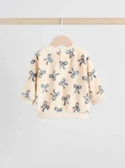 Crème/grijs - Set van zachte velours trui met strikprint en broek (0mnd -2jr)