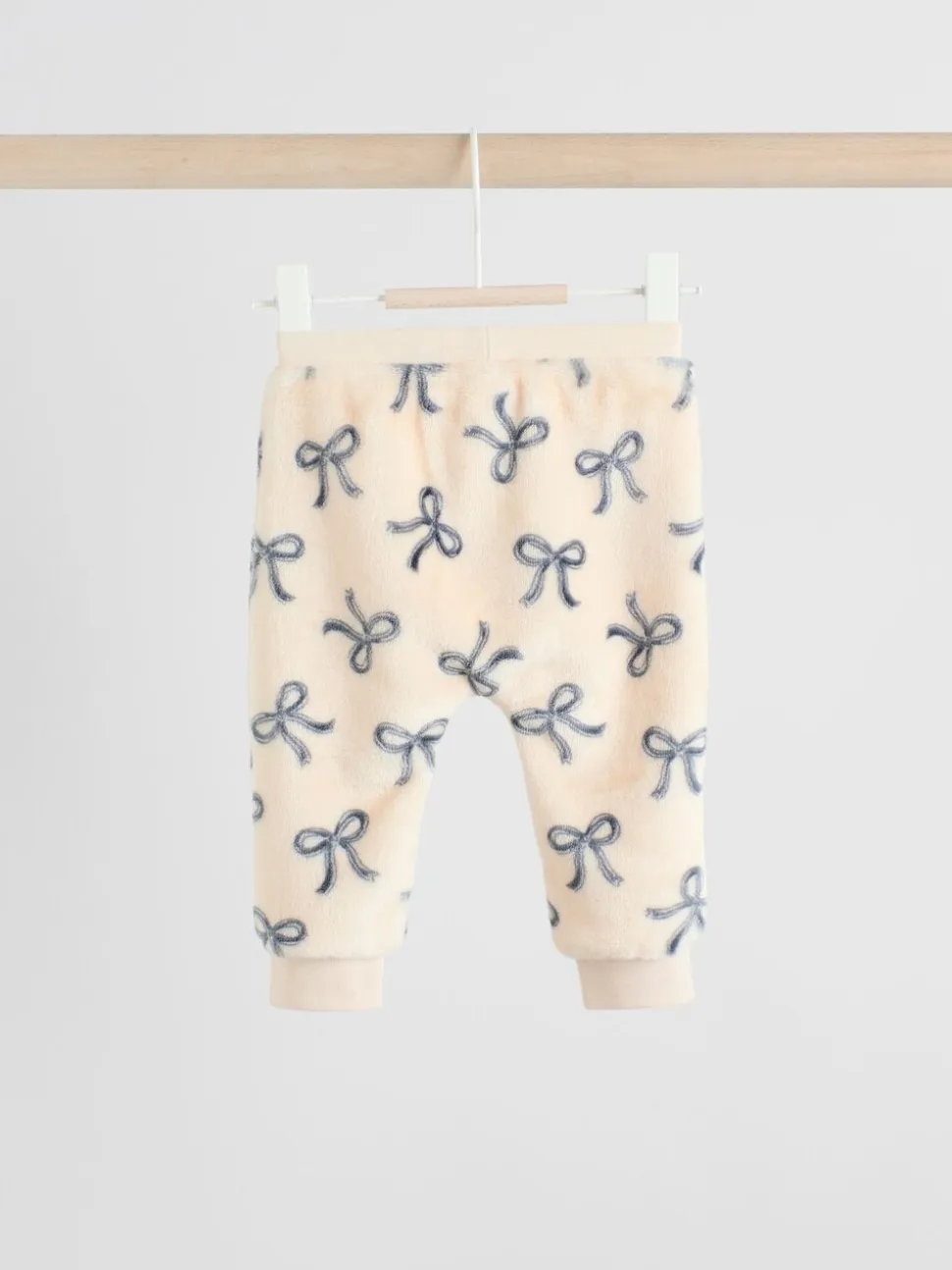 Crème/grijs - Set van zachte velours trui met strikprint en broek (0mnd -2jr)