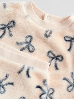 Crème/grijs - Set van zachte velours trui met strikprint en broek (0mnd -2jr)