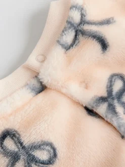 Crème/grijs - Set van zachte velours trui met strikprint en broek (0mnd -2jr)
