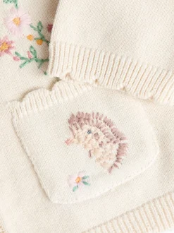 Crèmekleurig met konijn - 100% katoenen Pointelle gebreid Baby vest met bloemenpatroon (0mnd -3jr)