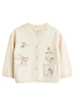 Crèmekleurig met konijn - 100% katoenen Pointelle gebreid Baby vest met bloemenpatroon (0mnd -3jr)