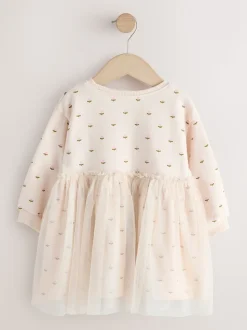 Crèmekleurig met konijn - Sweatjurk met mesh rok (3mnd -7jr)