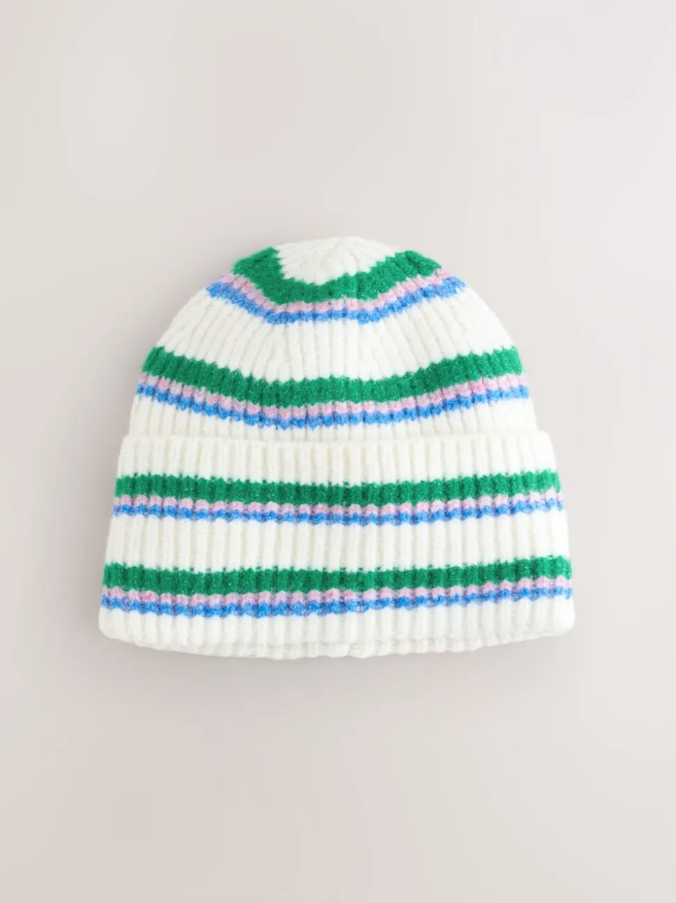 Crèmekleurig/roze/groen - Gebreide beanie-muts
