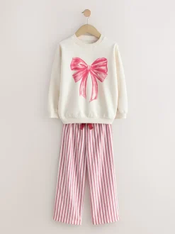 Crème/rode strik - Sweatshirt Pyjama's (2-16jaar)