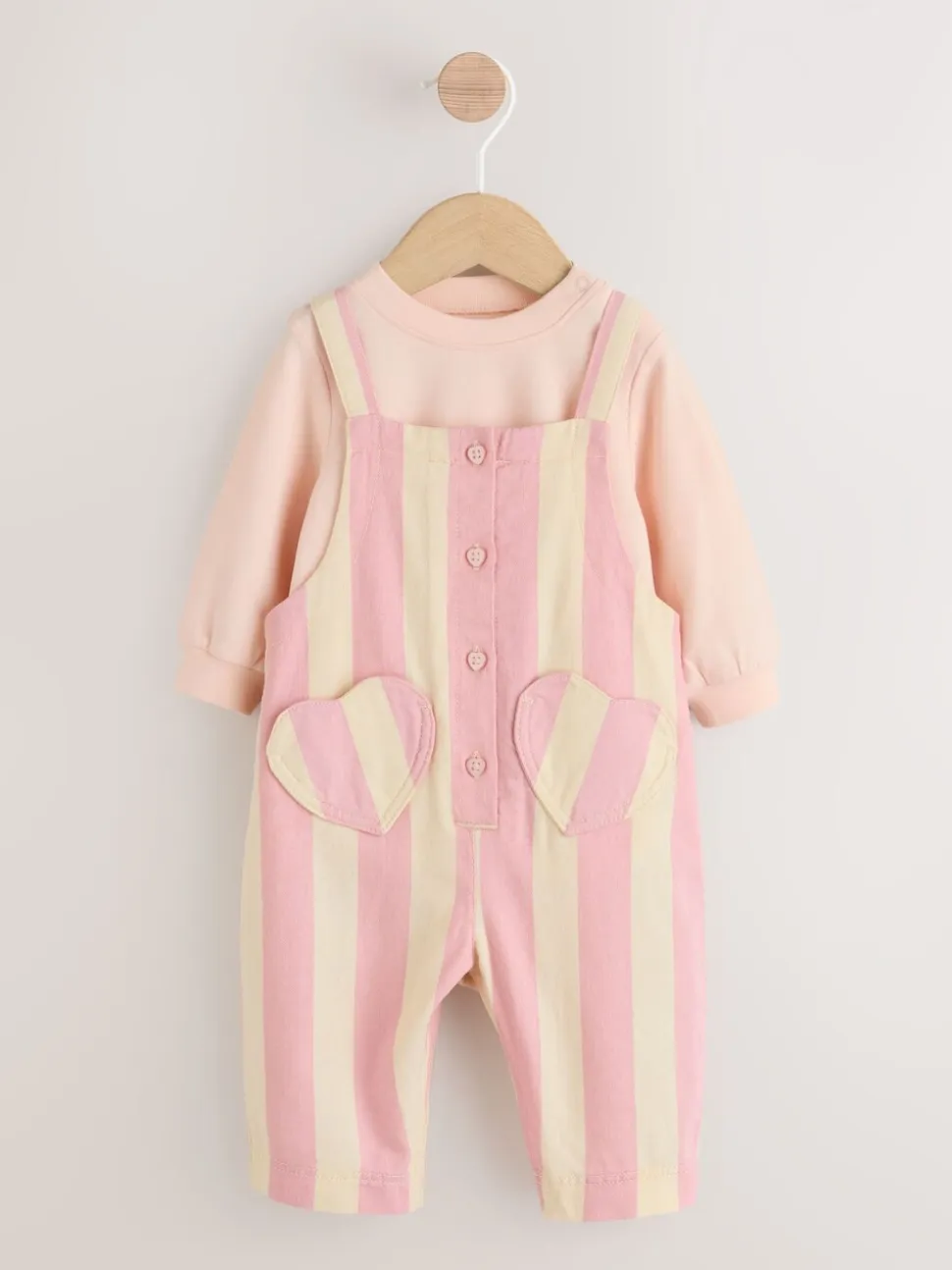 Crème/roze gestreept - Baby Set van bretelbroeken en Bodysuit 2 Pieces (0mnd.-3jr)