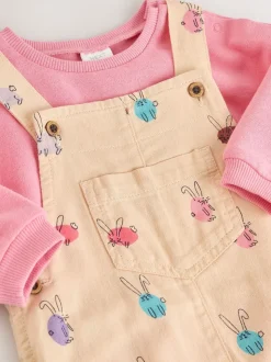 Crème/Roze konijn - Babyset van tuinbroek en rompertje, tweedelig (0mnd-3jr)