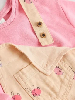 Crème/Roze konijn - Babyset van tuinbroek en rompertje, tweedelig (0mnd-3jr)