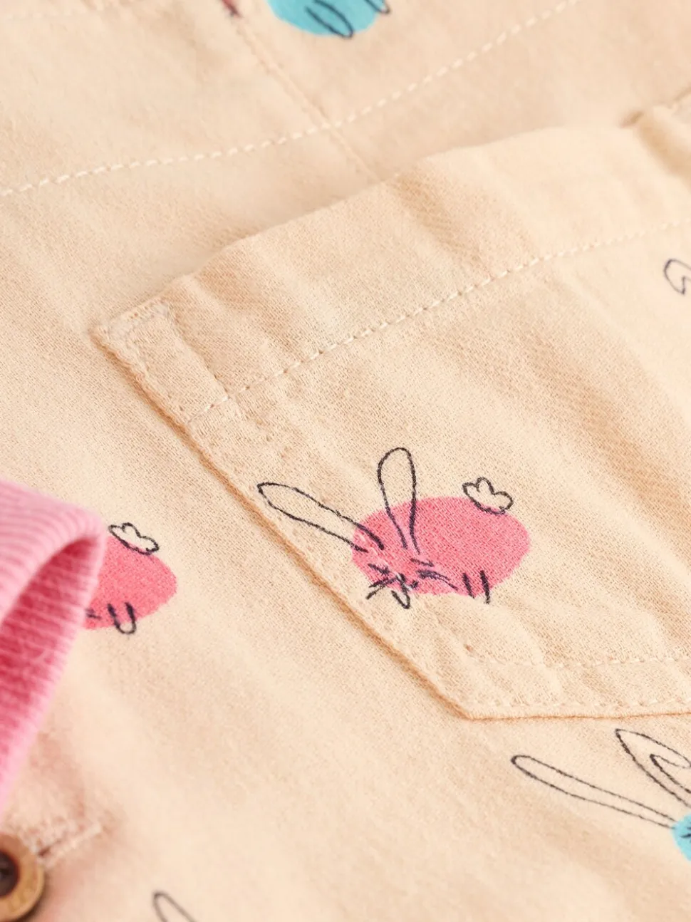 Crème/Roze konijn - Babyset van tuinbroek en rompertje, tweedelig (0mnd-3jr)
