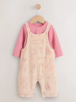 Crème/roze personage - Babyset van tuinbroek en rompertje, tweedelig (0mnd-3jr)