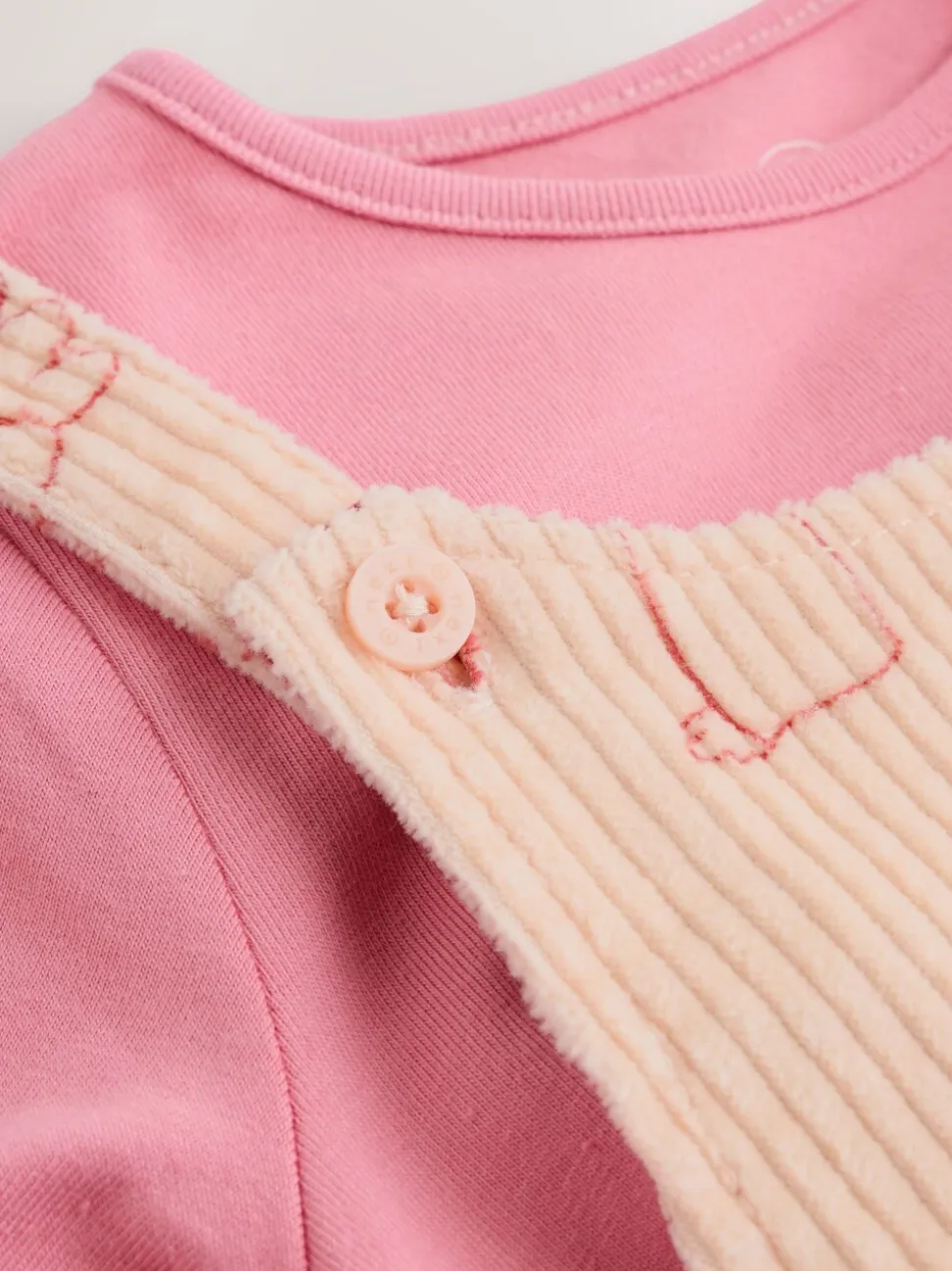Crème/roze personage - Babyset van tuinbroek en rompertje, tweedelig (0mnd-3jr)