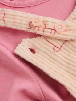 Crème/roze personage - Babyset van tuinbroek en rompertje, tweedelig (0mnd-3jr)