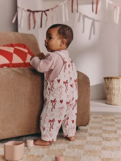Crème/roze strikken - Baby Set van bretelbroeken en Bodysuit 2 Pieces (0mnd.-3jr)