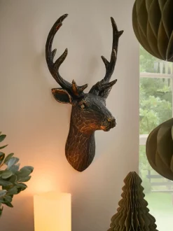 3D wanddecoratie van hert met metalen effect