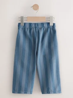 Dambordmotief/Blauwe Strepen - Set van 2 wijde broeken met elastische taille (3mnd-7jr)