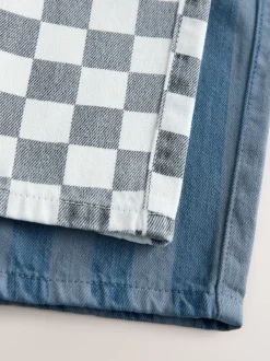 Dambordmotief/Blauwe Strepen - Set van 2 wijde broeken met elastische taille (3mnd-7jr)