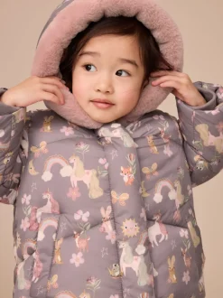 Damson Unicorn - Regenbestendige gewatteerde jas met imitatiebont afwerking (3mnd-7jr)