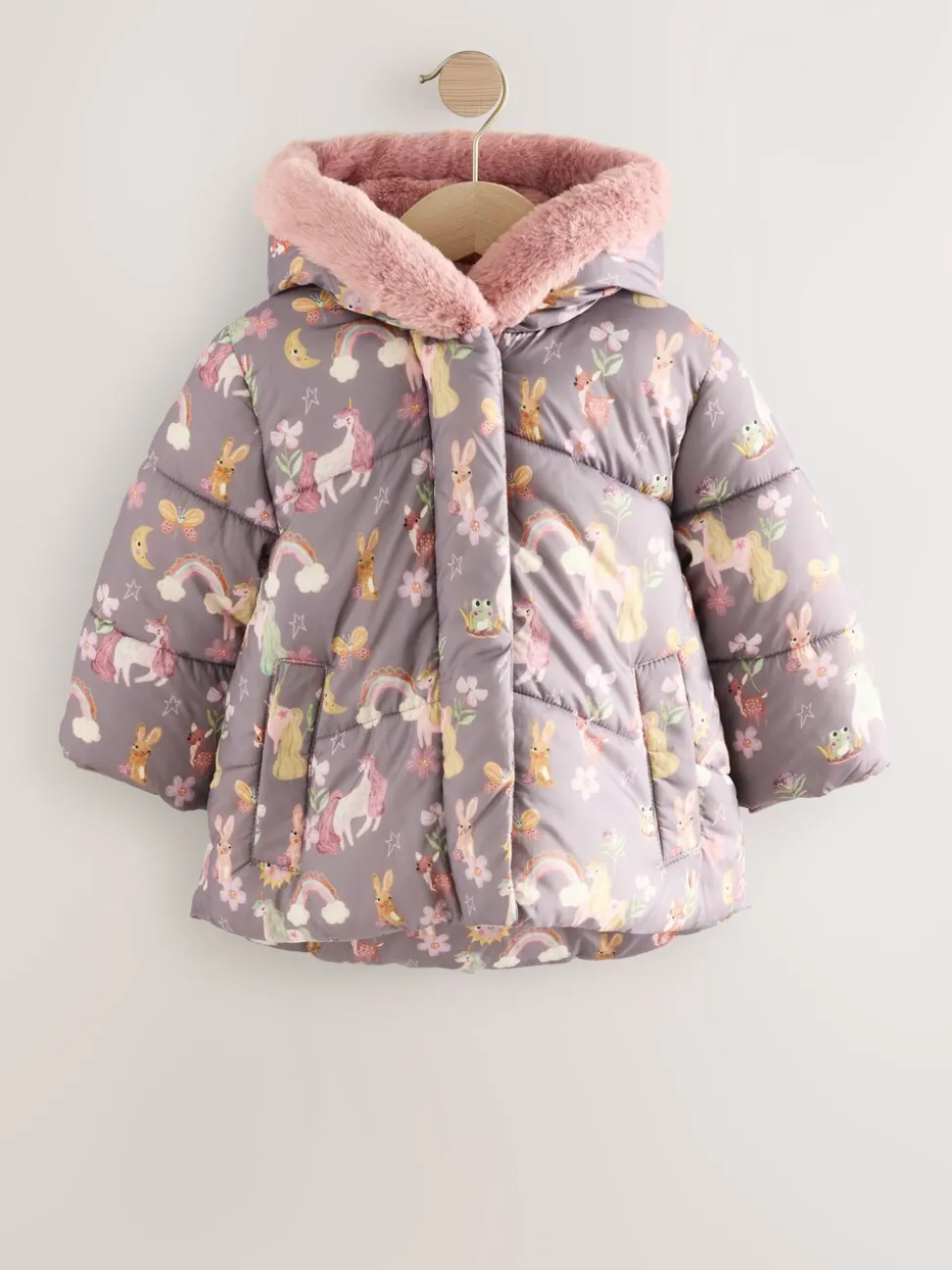 Damson Unicorn - Regenbestendige gewatteerde jas met imitatiebont afwerking (3mnd-7jr)