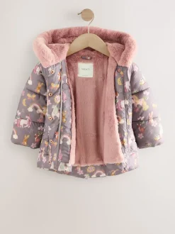 Damson Unicorn - Regenbestendige gewatteerde jas met imitatiebont afwerking (3mnd-7jr)