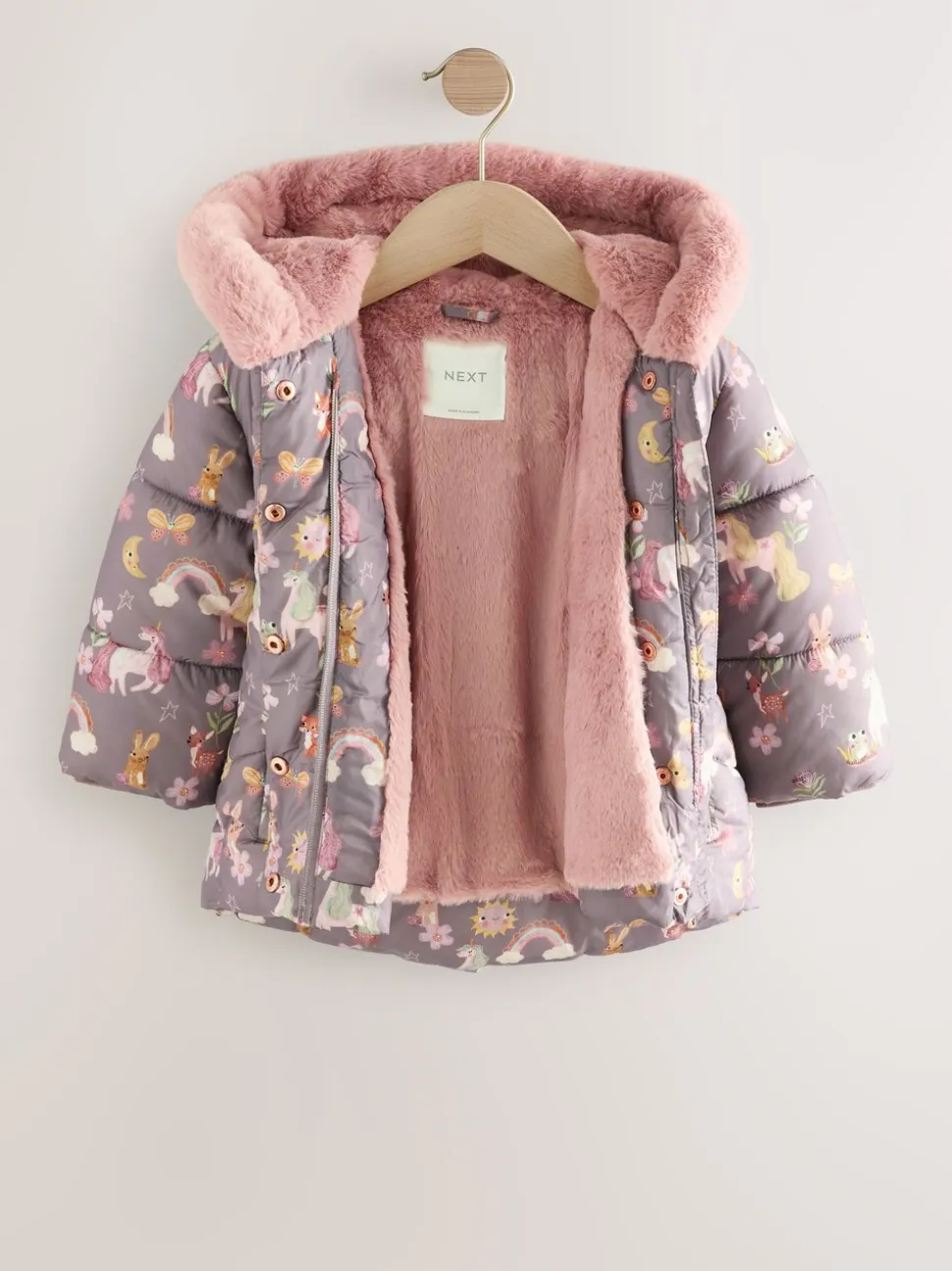 Damson Unicorn - Regenbestendige gewatteerde jas met imitatiebont afwerking (3mnd-7jr)