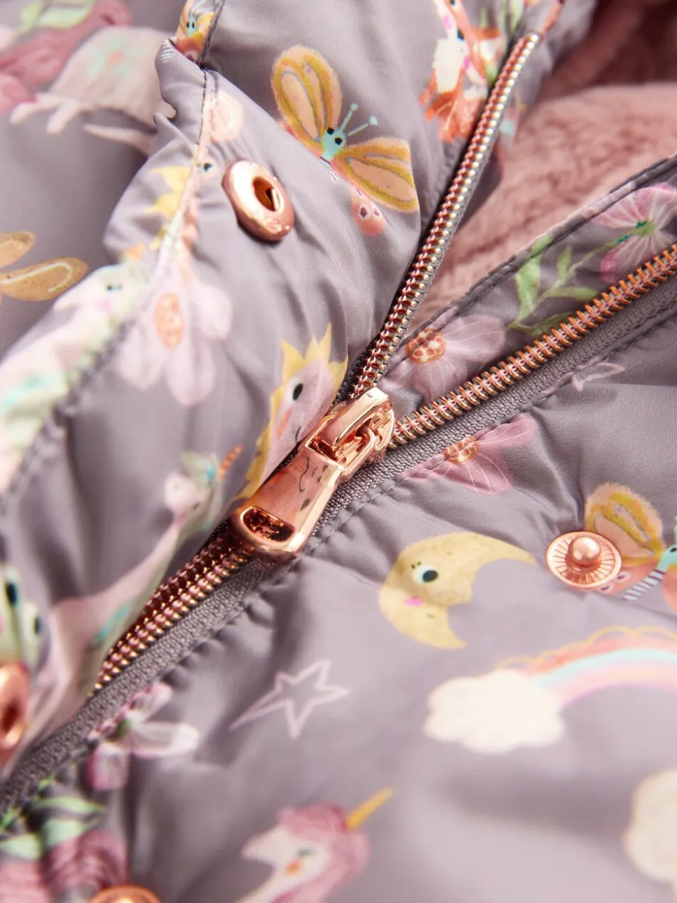 Damson Unicorn - Regenbestendige gewatteerde jas met imitatiebont afwerking (3mnd-7jr)