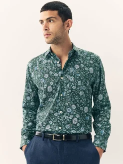 Dark Green Ditsy - Overhemd met lange mouwen en print
