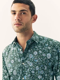 Dark Green Ditsy - Overhemd met lange mouwen en print