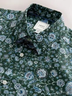 Dark Green Ditsy - Overhemd met lange mouwen en print