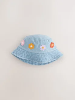 Denim - Crochet Flower Bucket Hat (3mths-10yrs)