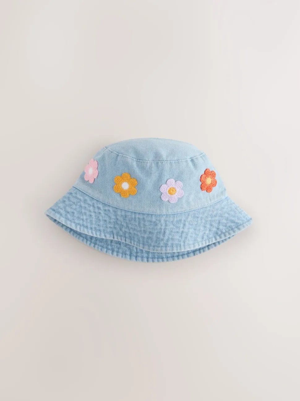 Denim - Crochet Flower Bucket Hat (3mths-10yrs)