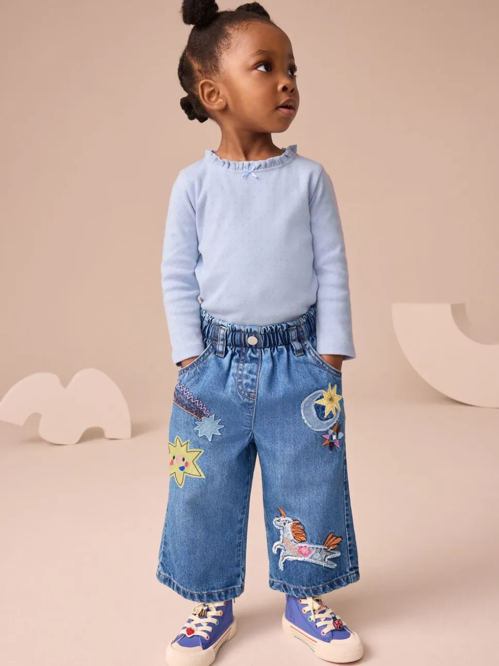 Denim - Jeans versierd met eenhoorns (3mnd-7jr)