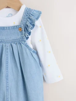 Denim - Set van bretelbroek en bodysuit met lange mouwen 2 -delig (0mnd -3jr)