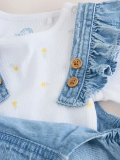 Denim - Set van bretelbroek en bodysuit met lange mouwen 2 -delig (0mnd -3jr)