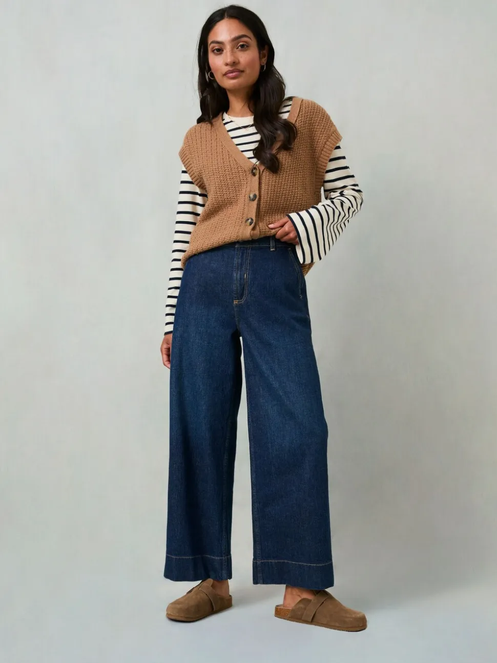 Denim donkerblauw - FatFace jeans met wijde pijpen en cropped model