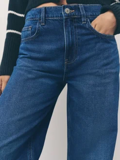 Denim donkerblauw - Jeans met ruime rechte pijpen
