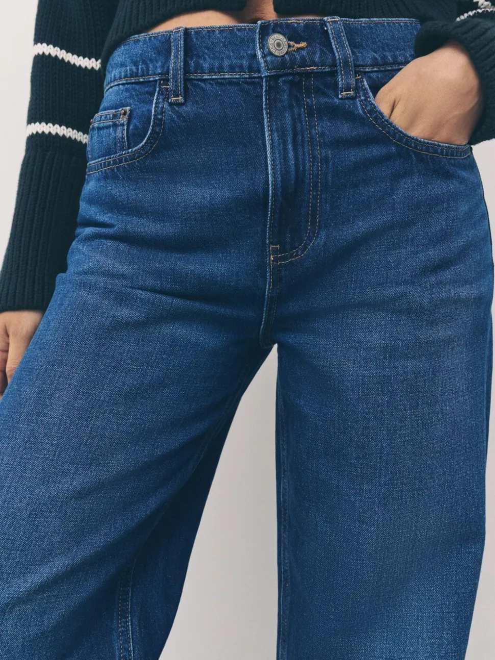 Denim donkerblauw - Jeans met ruime rechte pijpen
