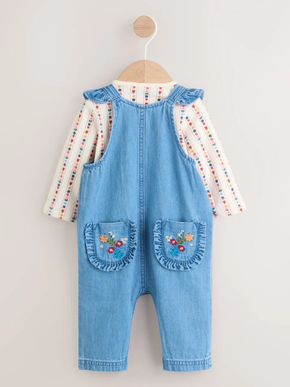 Denim met borduursel - Set van bretelbroek en bodysuit met lange mouwen 2 -delig (0mnd -3jr)
