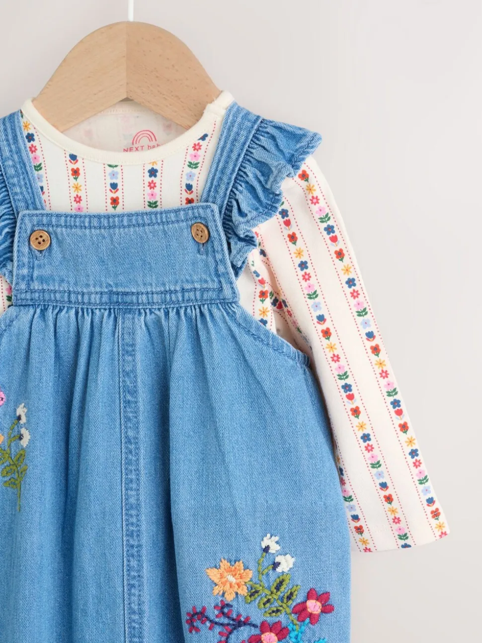 Denim met borduursel - Set van bretelbroek en bodysuit met lange mouwen 2 -delig (0mnd -3jr)