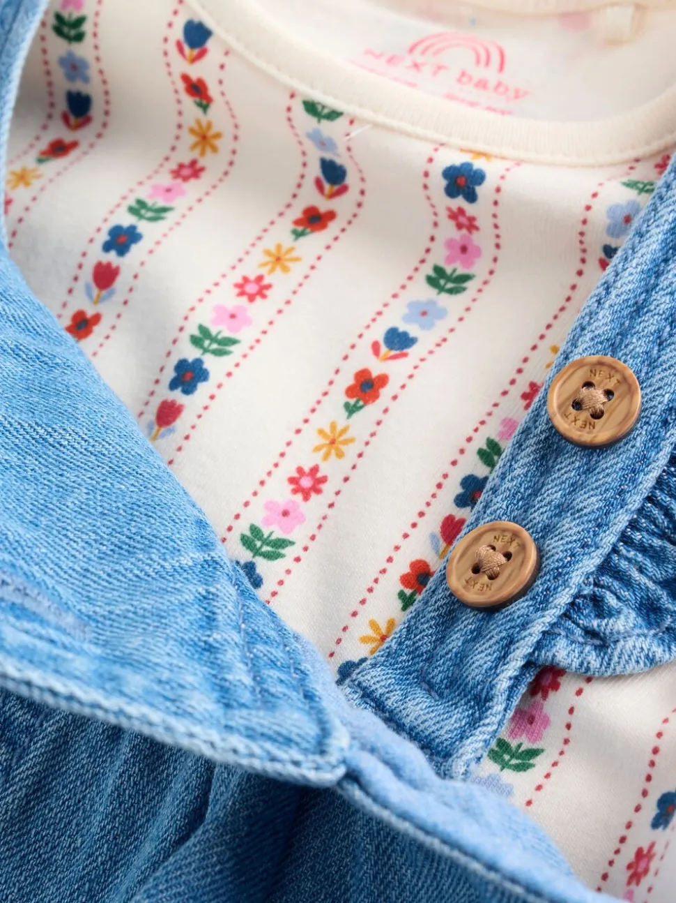 Denim met borduursel - Set van bretelbroek en bodysuit met lange mouwen 2 -delig (0mnd -3jr)