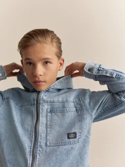 Denim met lichte wassing - Overshirt 100% Cotton Zip Through Hoodie (3-16yrs)