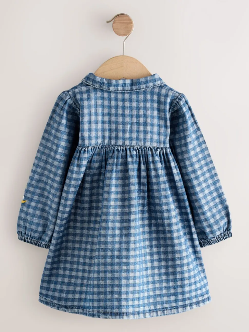 Denim met ruit en borduursel - Jurkje met kraag en lange mouwen (3mnd-8jr)