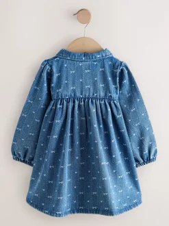 Denim strik - Jurkje met kraag en lange mouwen (3mnd-8jr)