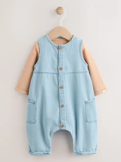 Denimblauw - Babyset van tuinbroek en rompertje (0mnd-2jr)