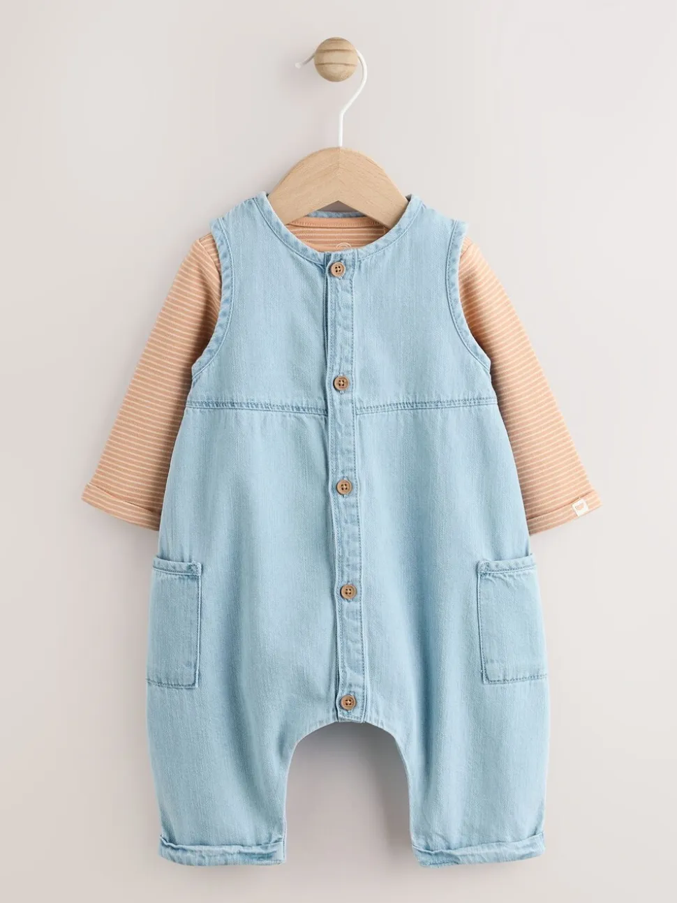Denimblauw - Babyset van tuinbroek en rompertje (0mnd-2jr)