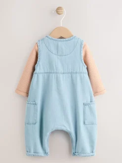 Denimblauw - Babyset van tuinbroek en rompertje (0mnd-2jr)